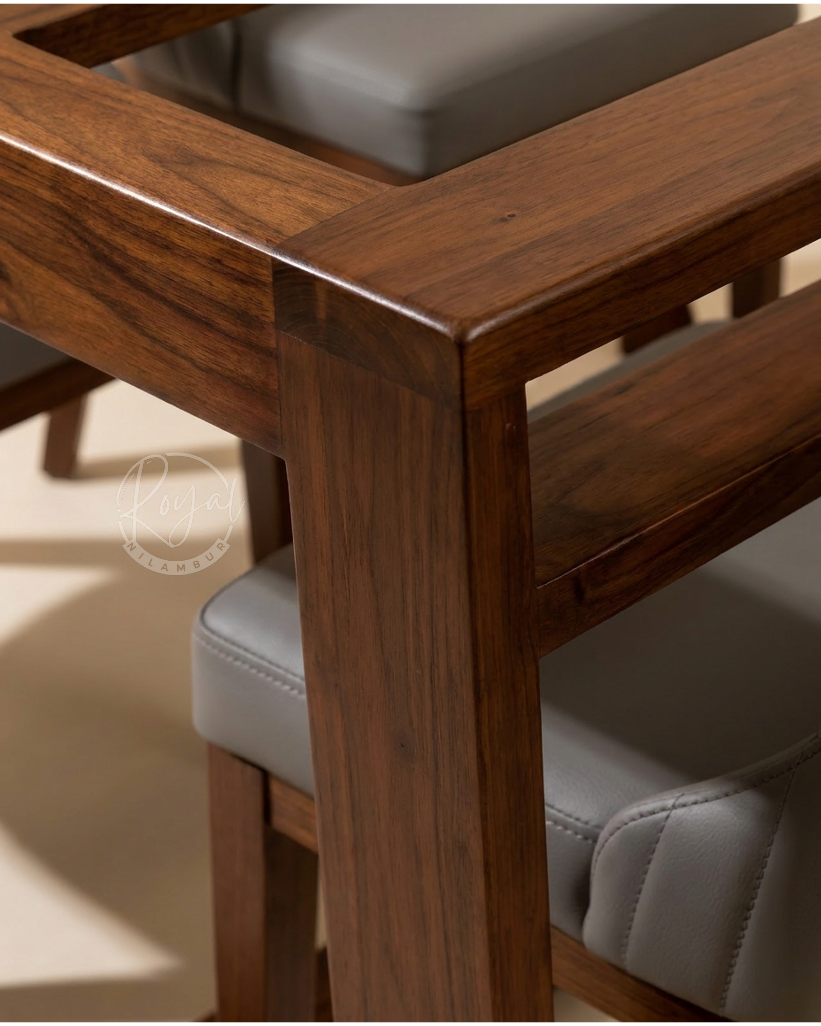 Teak Dining Table with Glass Top 4|6 Seater|Royal Nilambur | Royal